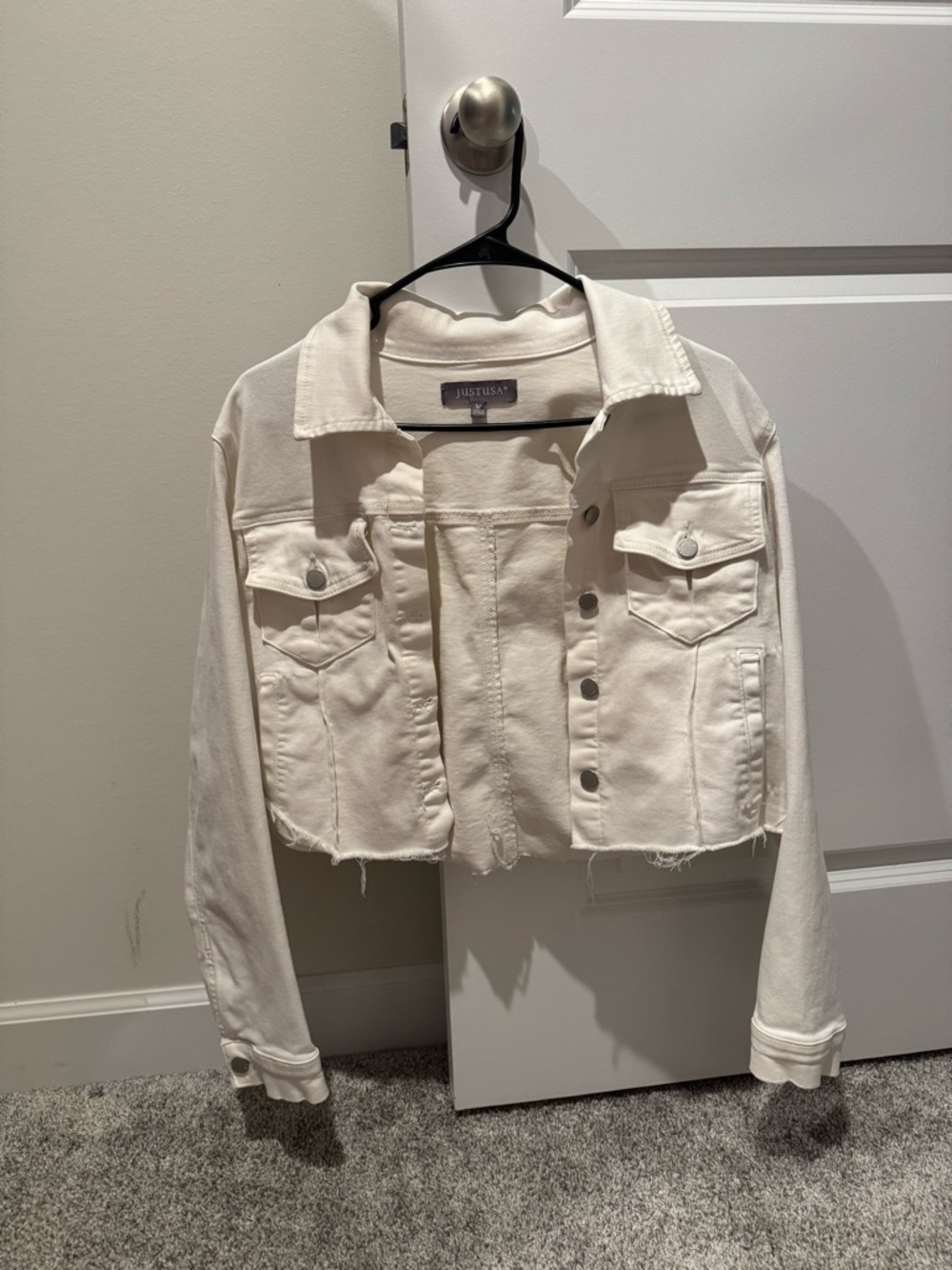 JustUSA Women's Off-White Cropped Denim Jacket